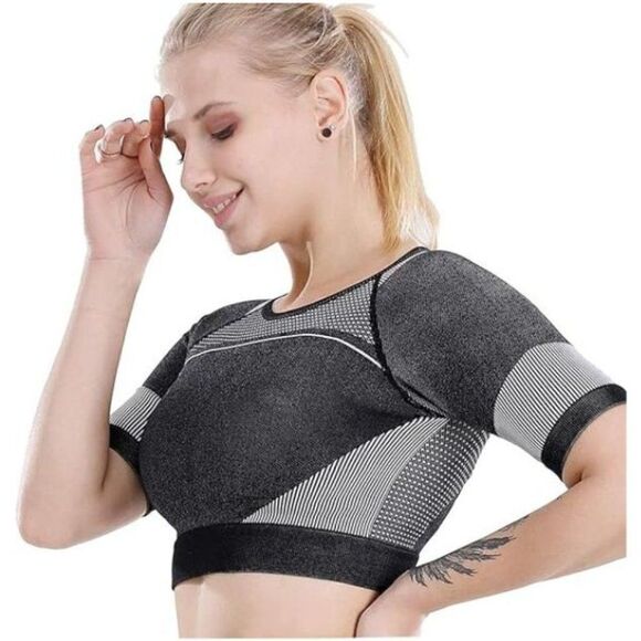 Workout Crop Top for Women, Seamless Tank Top Black/Grey Size Small - Picture 3 of 5